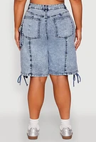Womens Plus Size Almost Famous Acid Wash Cargo Bermuda Shorts, Blue, Size 22