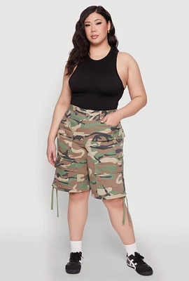 Womens Plus Size Almost Famous Camouflage Cargo Bermuda Shorts, Multi, Size 14