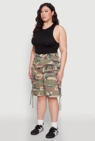 Womens Plus Size Almost Famous Camouflage Cargo Bermuda Shorts, Multi, Size 14