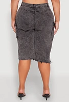 Womens Plus Size Frayed Hem Cargo Bermuda Shorts, Grey, Size 1X