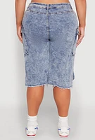 Womens Plus Size Frayed Hem Cargo Bermuda Shorts, Blue, Size 3X