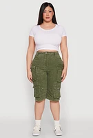 Womens Plus Daisy Acid Wash Cargo Bermuda Shorts,