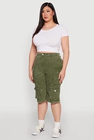 Womens Plus Daisy Acid Wash Cargo Bermuda Shorts,