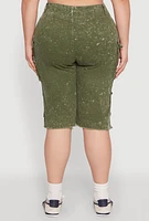 Womens Plus Daisy Acid Wash Cargo Bermuda Shorts,