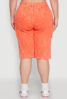 Womens Plus Size Daisy Acid Wash Cargo Bermuda Shorts, Orange, Size 1X