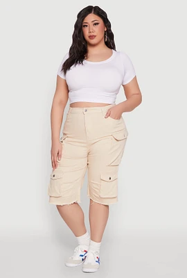 Womens Plus Daisy Acid Wash Cargo Bermuda Shorts,
