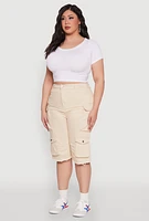 Womens Plus Daisy Acid Wash Cargo Bermuda Shorts,