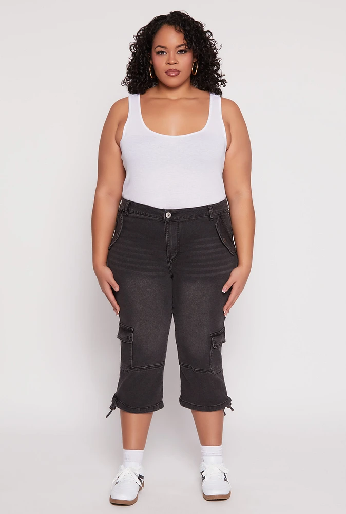 Womens Plus Size VIP Cargo Capri Jeans, Grey, Size 19-20