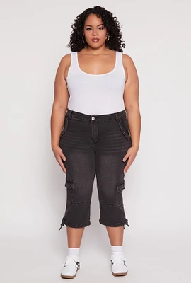 Womens Plus Size VIP Cargo Capri Jeans, Grey, Size 19-20