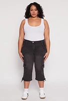 Womens Plus Size VIP Cargo Capri Jeans, Grey, Size 19-20