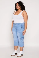 Womens Plus Size VIP Cargo Capri Jeans, Blue, Size 19-20