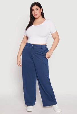 Womens Plus Size Denim Knit Wide Leg Dress Pants, Blue, Size 3X