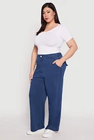 Womens Plus Size Denim Knit Wide Leg Dress Pants, Blue, Size 3X