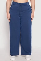 Womens Plus Size Denim Knit Wide Leg Dress Pants, Blue, Size 3X