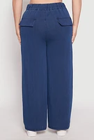 Womens Plus Size Denim Knit Wide Leg Dress Pants, Blue, Size 3X