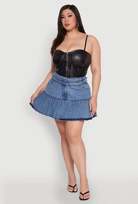 Womens Plus Size Spoon Jeans Denim Pleated Mini Skirt, Blue, Size 2X