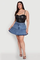 Womens Plus Size Spoon Jeans Denim Pleated Mini Skirt, Blue, Size 2X