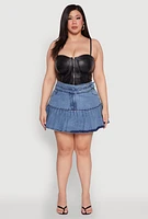 Womens Plus Size Spoon Jeans Denim Pleated Mini Skirt, Blue, Size 2X