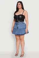Womens Plus Size Spoon Jeans Denim Pleated Mini Skirt, Blue, Size 2X
