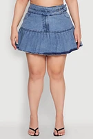 Womens Plus Size Spoon Jeans Denim Pleated Mini Skirt, Blue, Size 2X