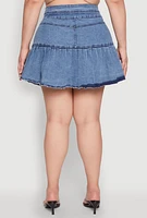 Womens Plus Size Spoon Jeans Denim Pleated Mini Skirt, Blue, Size 2X