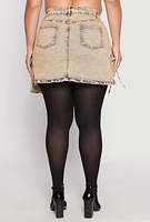 Womens Plus Size Daisy Acid Wash Denim Cargo Skirt, Khaki, Size 3X