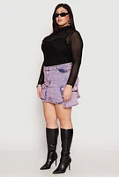 Womens Plus Daisy Acid Wash Denim Cargo Skirt,