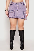 Womens Plus Size Daisy Acid Wash Denim Cargo Skirt, Pink, Size 3X