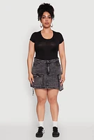 Womens Plus Size Daisy Mineral Wash Denim Cargo Skirt, Grey, Size 1X