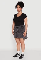 Womens Plus Size Daisy Mineral Wash Denim Cargo Skirt, Grey, Size 1X