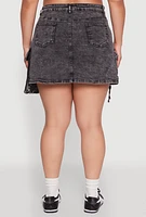Womens Plus Size Daisy Mineral Wash Denim Cargo Skirt, Grey, Size 1X