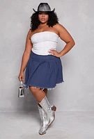 Womens Plus Size Daisy Denim Frayed Hem Pleated Skirt, Blue, Size 3X