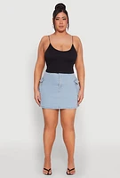 Womens Plus Daisy Denim Cargo Skirt, Blue