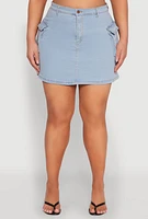 Womens Plus Daisy Denim Cargo Skirt, Blue