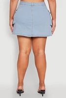 Womens Plus Daisy Denim Cargo Skirt, Blue