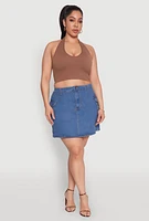 Womens Plus Size Daisy Denim Cargo Skirt, Blue, Size 2X