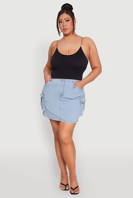 Womens Plus Size Daisy Denim Cargo Skirt, Blue, Size 2X