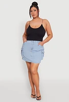 Womens Plus Size Daisy Denim Cargo Skirt, Blue, Size 2X