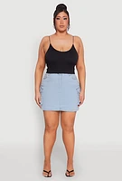 Womens Plus Size Daisy Denim Cargo Skirt, Blue, Size 2X