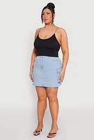 Womens Plus Size Daisy Denim Cargo Skirt, Blue, Size 2X