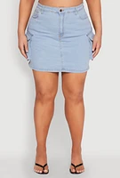Womens Plus Daisy Denim Cargo Skirt, Blue