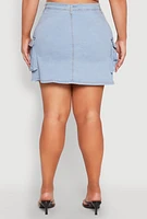 Womens Plus Size Daisy Denim Cargo Skirt, Blue, Size 2X
