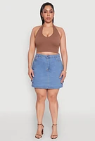 Womens Plus Size Daisy Denim Cargo Skirt, Blue, Size 1X