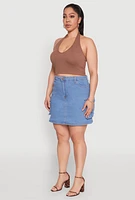 Womens Plus Size Daisy Denim Cargo Skirt, Blue, Size 1X