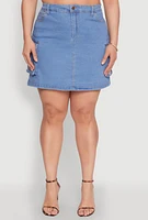 Womens Plus Size Daisy Denim Cargo Skirt, Blue, Size 1X