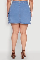 Womens Plus Size Daisy Denim Cargo Skirt, Blue, Size 1X