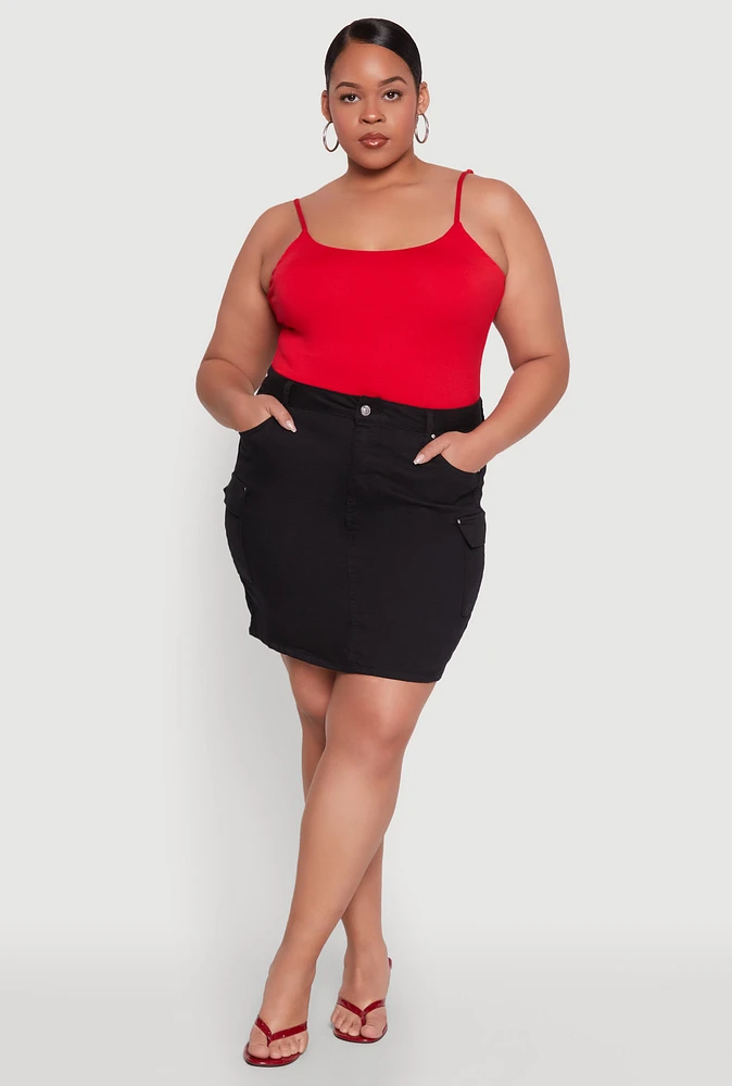 Womens Plus WAX High Waisted Cargo Skirt, 2X