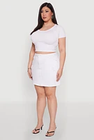Womens Plus WAX High Waisted Cargo Skirt, White,