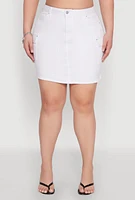 Womens Plus WAX High Waisted Cargo Skirt, White,