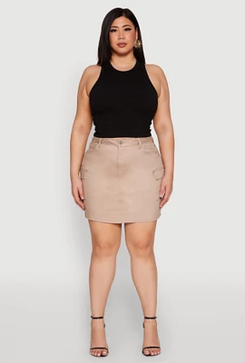 Womens Plus Size WAX High Waisted Cargo Skirt, Khaki, Size 1X